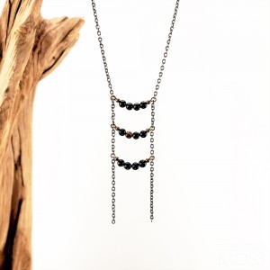 Black Agate Curved Bar Ladder Necklace - Rockwell 400 by TurningMoss