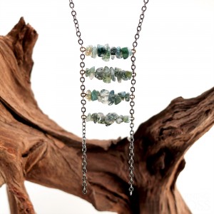 Moss Agate Chipped Ladder Necklace - Rockwell 600 - TurningMoss