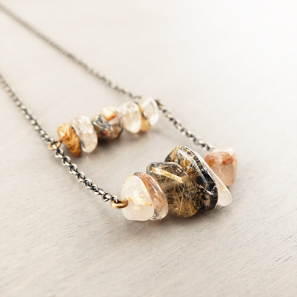 Turning Moss Jewelry - Rutilated Gold Quartz Necklace - from the Rockwell Line - Gemstone Jewelry