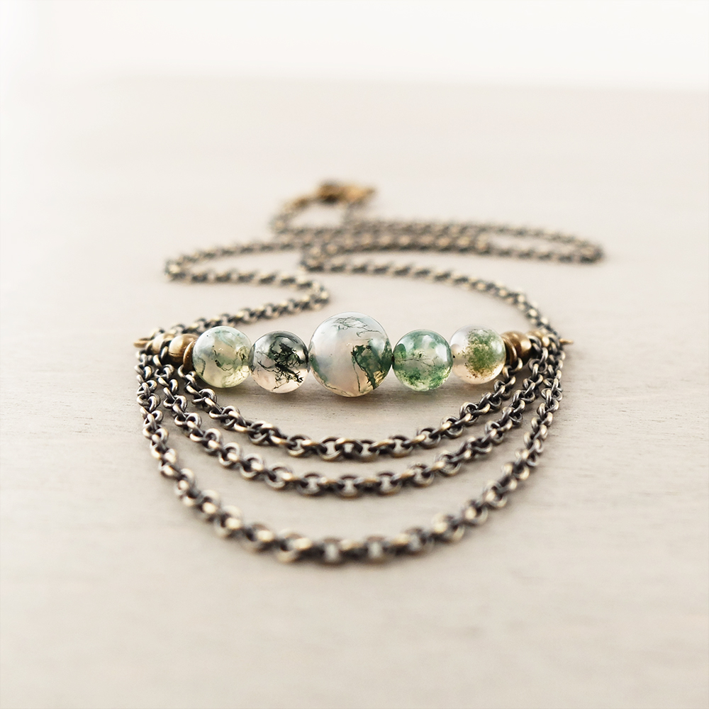 Turning Moss Jewelry - Moss Agate Gemstone Necklace - from the Walton Line